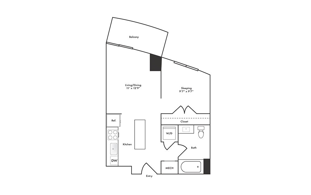 S8 - Studio floorplan layout with 1 bath and 534 square feet.
