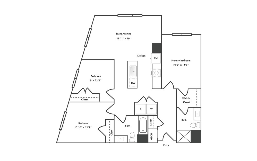 C1 - 3 bedroom floorplan layout with 2 baths and 1267 square feet.